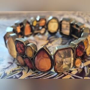 Vibrant Red and Orange Gemstone Bracelet with Elegant Links